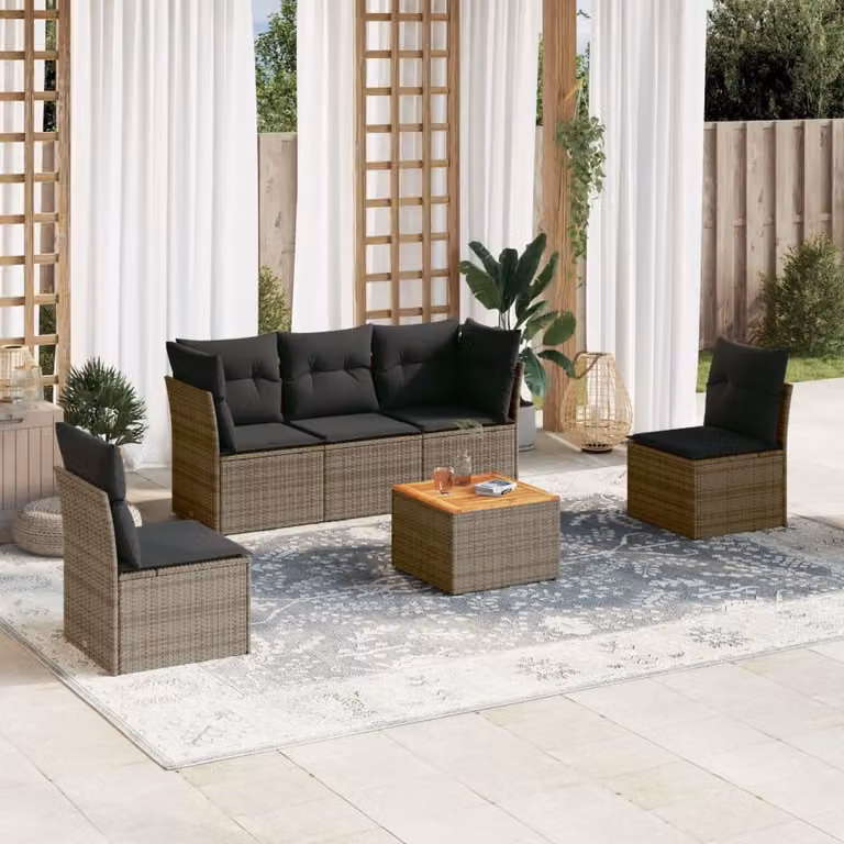 Set Divano da Giardino vidaXL 6 pz in Polyrattan Grigio con Cuscini e Tavolino