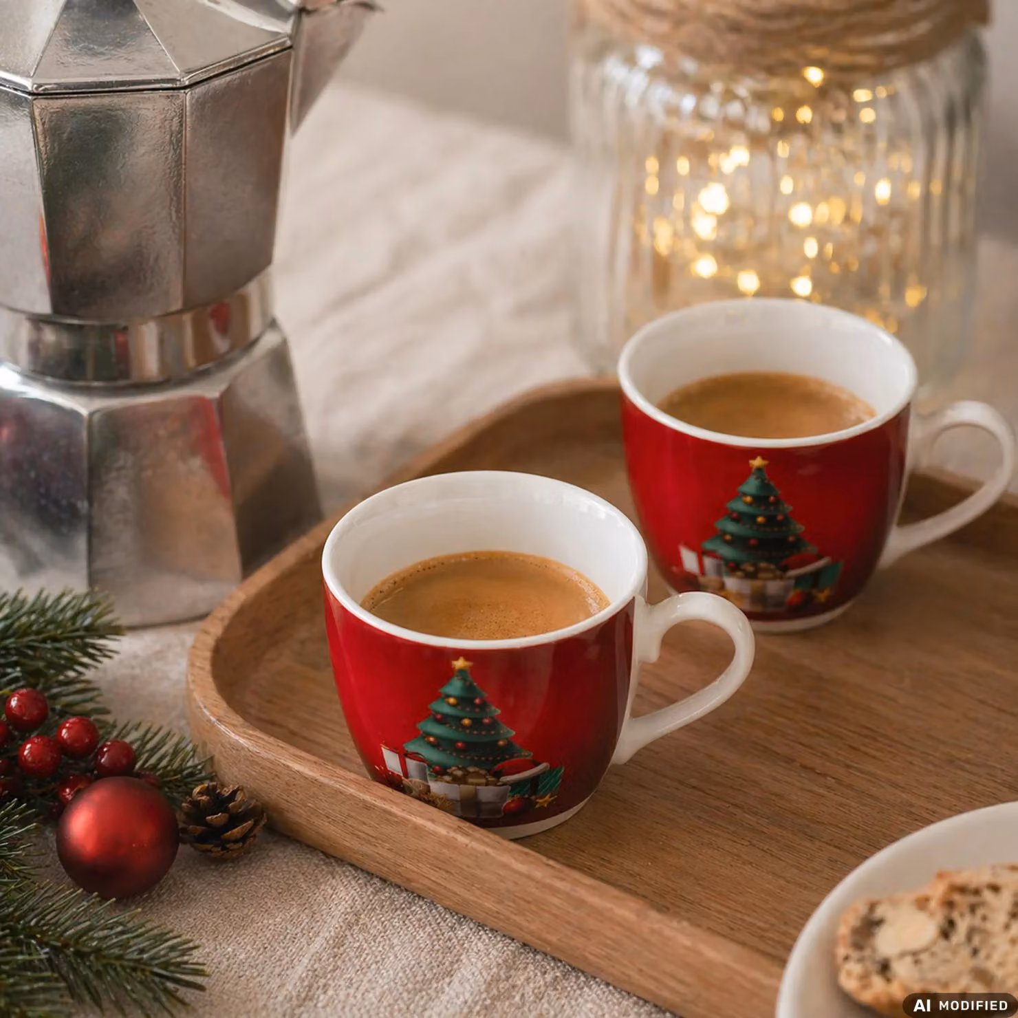 Set di 6 tazzine da caffè natalizie Merry Gift Vestiamo Casa in porcellana rossa da 9 cl – 2