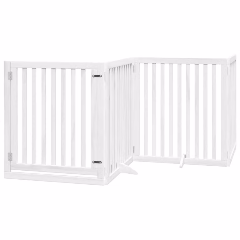 Cancello Cani Porta Pieghevole Bianco 4 Pannelli 320 cm Pioppo