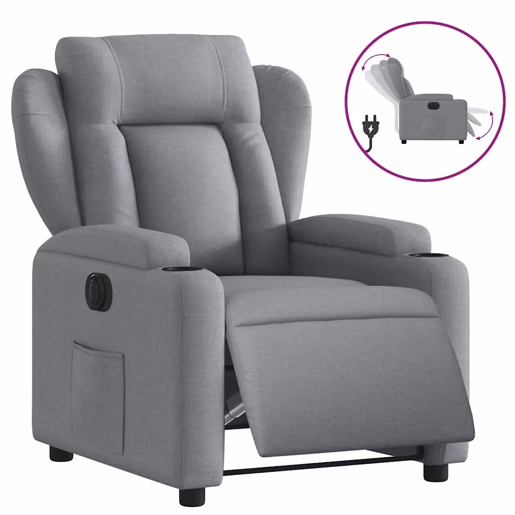 vidaXL Poltrona Elettrica Reclinabile in Tessuto Grigio con Braccioli e Funzione Auto-Return – 2