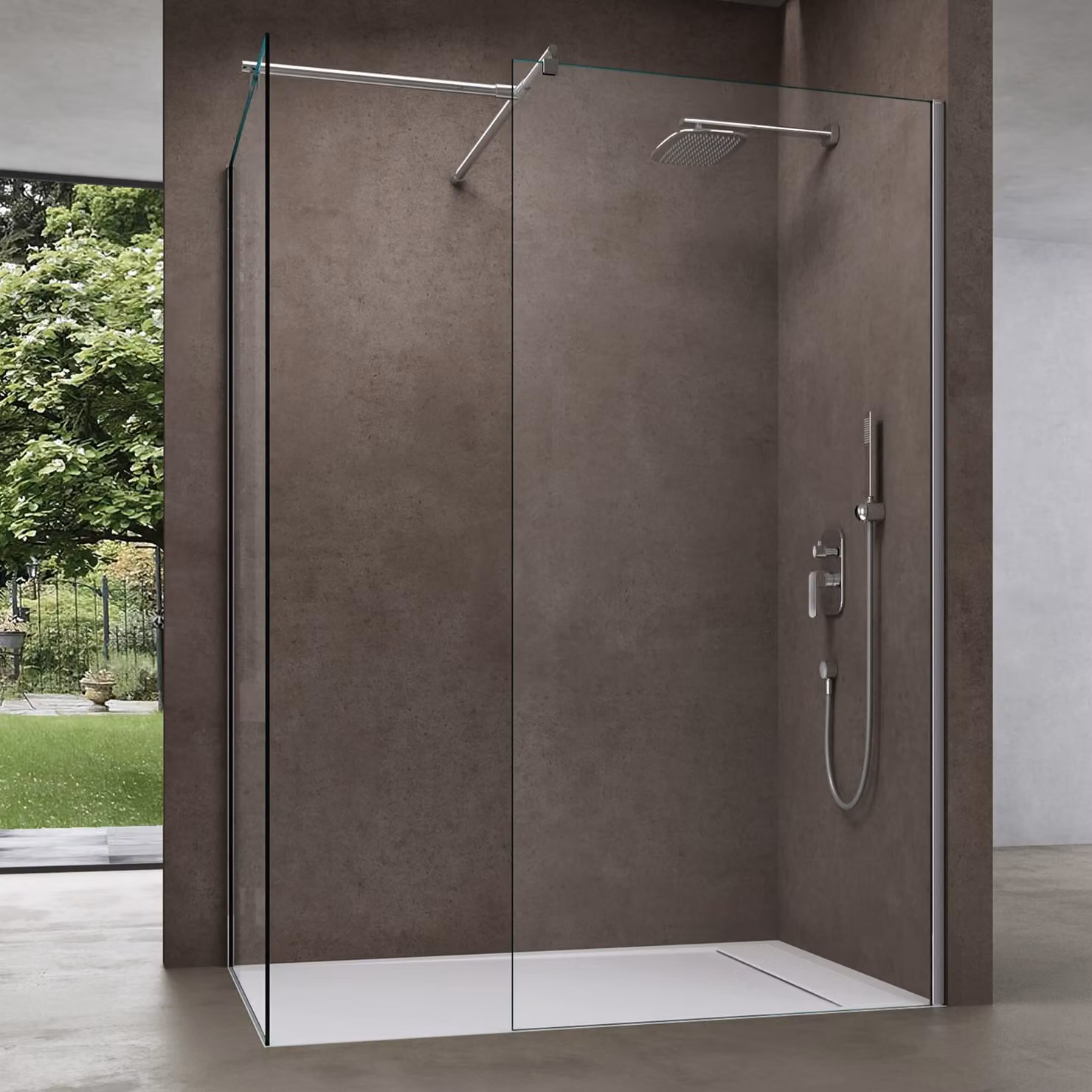 doporro Box Doccia Walk-In Due Lati Fissi 120x90cm, Parete Doccia Anticalcare in Cristallo Trasparente da 8mm con Braccio Sostegno Telescopico in Acciaio Bremen01K-T