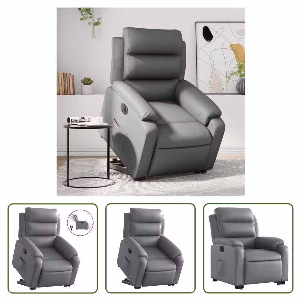 The Living Store Poltrona relax con ausilio per l'alzata in Pelle finta grigio elettrico