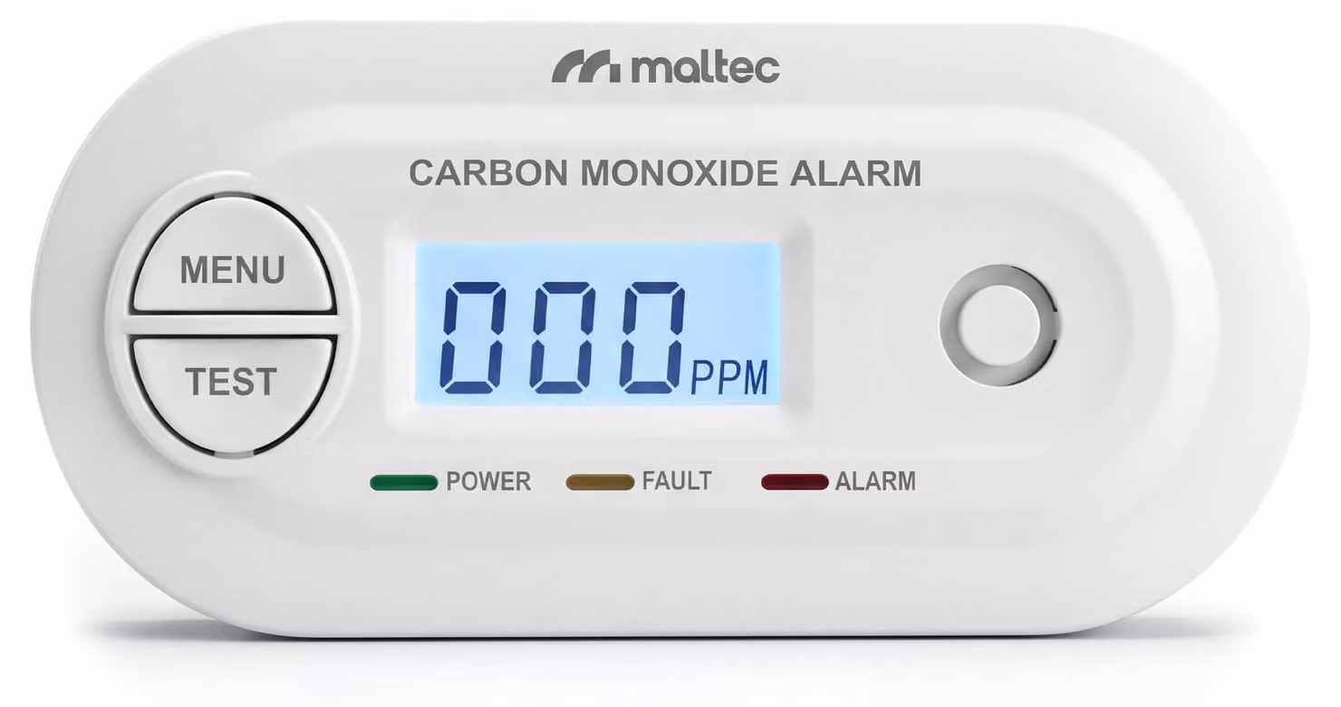 Rilevatore di monossido di carbonio MalTec CO, modello Safesensor4100 AA, con display LCD, durata 10 anni, 85 dB, colore bianco