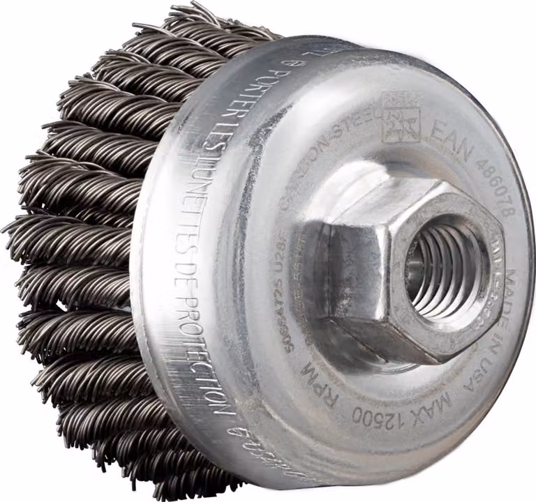 PFERD TOOLS POS spazzola a tazza a 2 file annodate TBG HD Ø 65 mm M14 filo d'acciaio Ø 0,50 mm smerigliatrice angolare