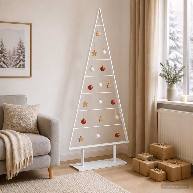 Albero di Natale moderno in metallo vidaXL KUOPIO, Altezza: 180 cm, Colore: Bianco
