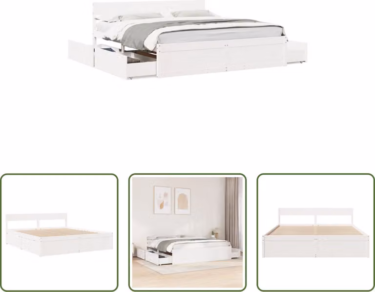 The Living Store Letto in legno massiccio senza materasso bianco 180x200 cm in legno di pino