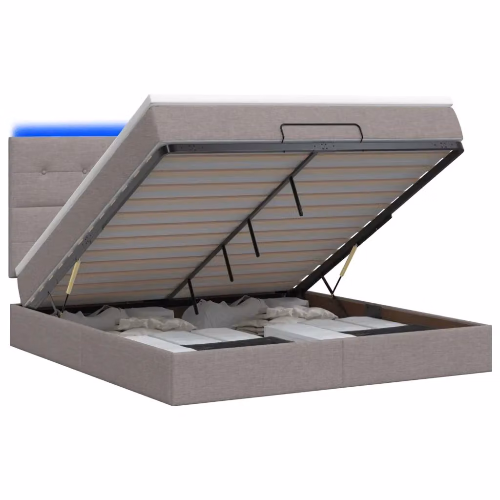 Letto Ottomano con Materasso e Illuminazione LED vidaXL, Colore Beige e Grigio, L/P/H: 140 x 200 x 88 cm – 2
