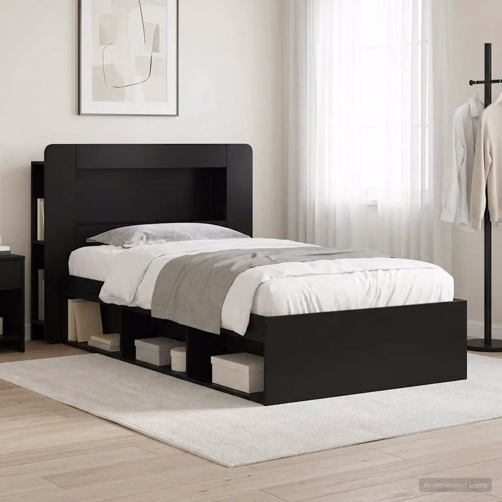 vidaXL Letto moderno con contenitore e testiera in legno nero L/P/H: 221,5 x 90 x 119,5 cm