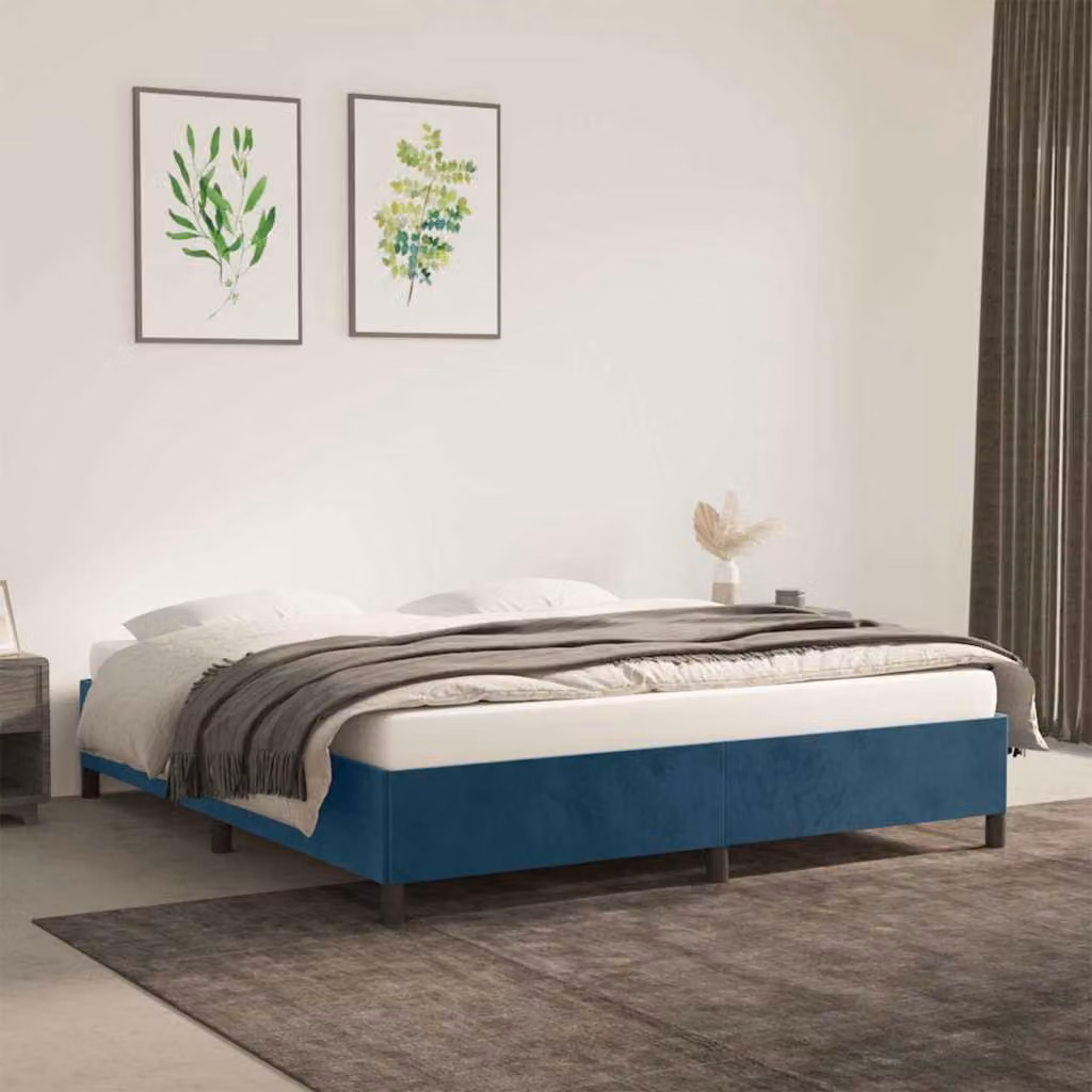 Giroletto vidaXL senza materasso in velluto blu scuro L/P/H: 203 x 160 x 140 cm