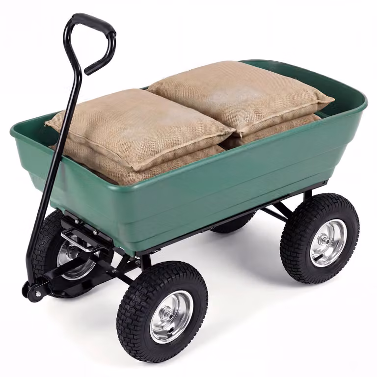 Carrello da giardino KOMFOTTEU con funzione di ribaltamento, carrello di trasporto da 125 litri