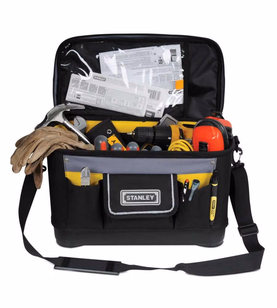 Borsa porta attrezzi Stanley con tracolla in nylon e plastica, Nero e Grigio, L: 44,7 cm, P: 25,1 cm, H: 26,2 cm – 2