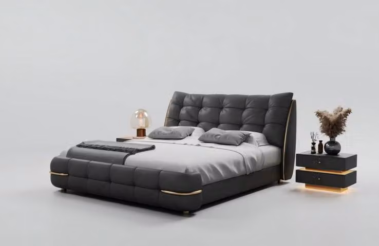 Luxusbett Schwarz Modernes Polsterbett Komfort Schlafen Elegantes Design Bett