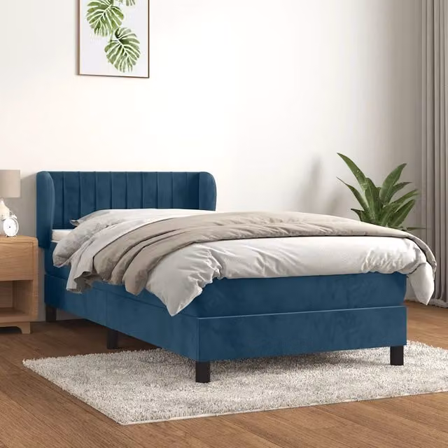 Letto Ibrido vidaXL con Giroletto a Molle e Materasso in Velluto Blu e Bianco L/P/H: 90 x 200 x 88 cm – 1