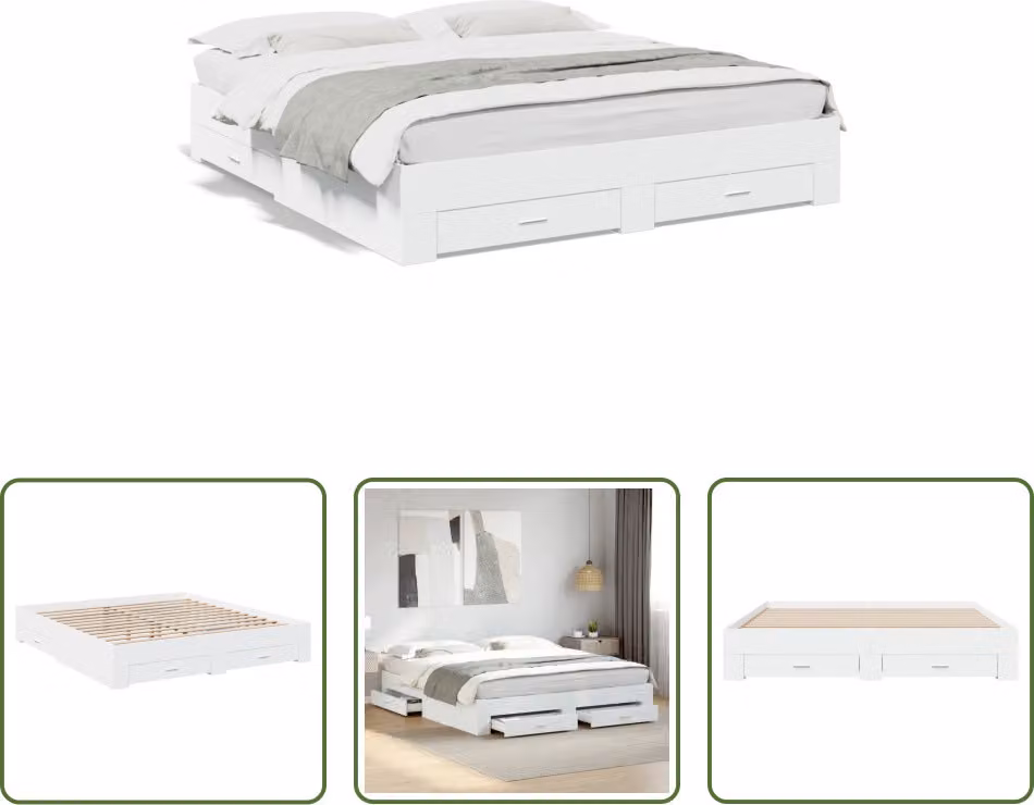 The Living Store Giroletto con cassetti bianco 180x200 cm materiale legno