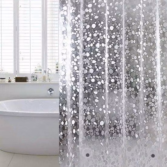Tenda da bagno galleggiante, antimuffa, con zavorra, 0,15 mm [150 x 180 cm], impermeabile, antibatterica, in EVA, per doccia e vasca da bagno per bambini, motivo 3D a pietre, incl. 10 anelli per tenda da doccia