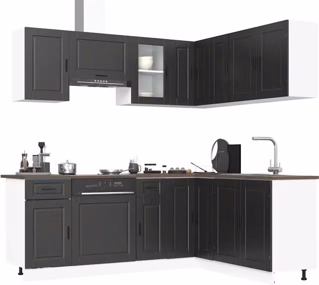 Set Mobili da Cucina Moderno vidaXL in Legno e Vetro Nero 11 Pezzi