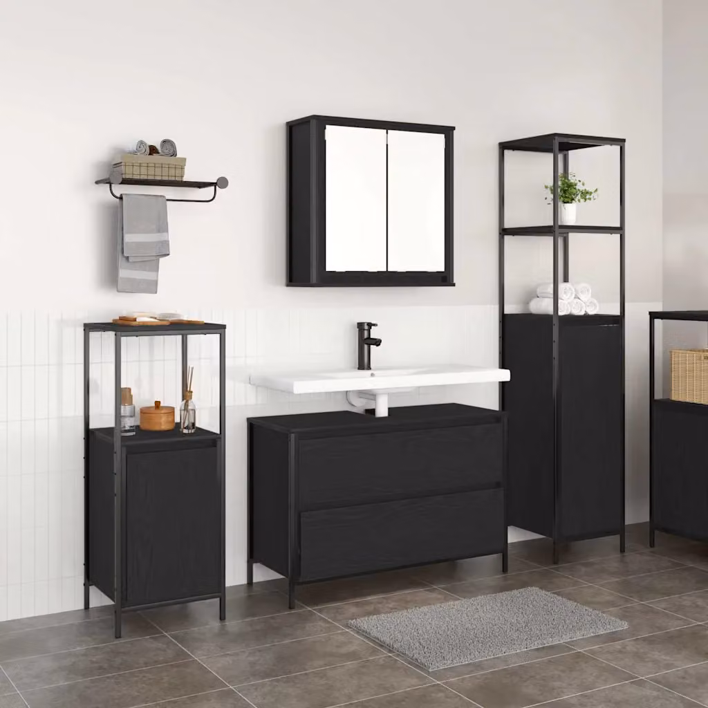 Set di mobili per il bagno moderno vidaXL in 3 pezzi, colore nero, L 90 x P 34,5 x H 60 cm