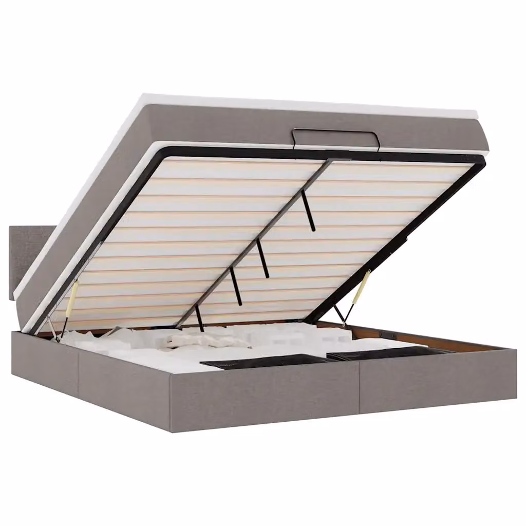 Letto contenitore moderno vidaXL con materasso, illuminazione LED sottostante e porta di ricarica USB, colore beige/grigio, L: 180 cm, P: 200 cm, H: 203 cm – 2