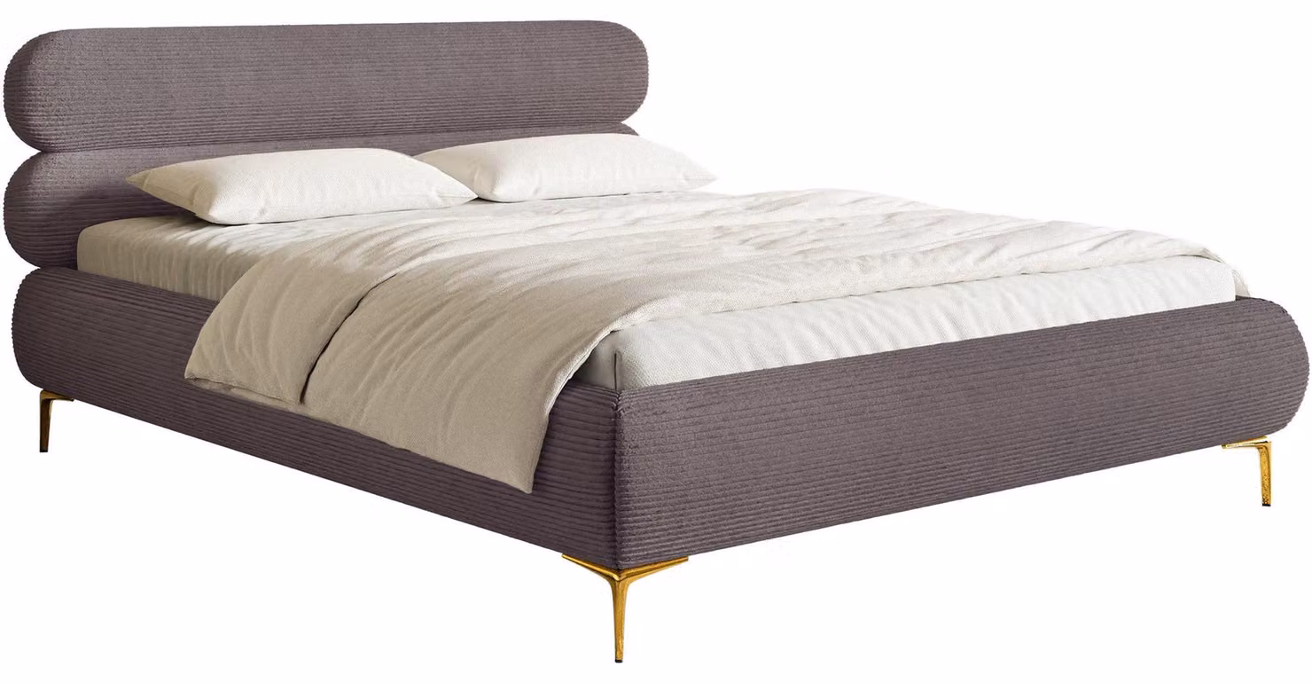 Selsey Roule Cord - Letto imbottito 140x200 con tessuto in corda e piedini dorati, marrone