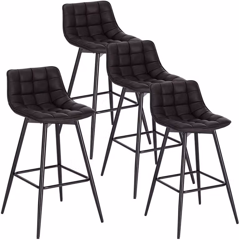 Set di 4 sgabelli da bar con schienale e poggiapiedi, colore antracite, dimensioni 43x35,5x64 cm