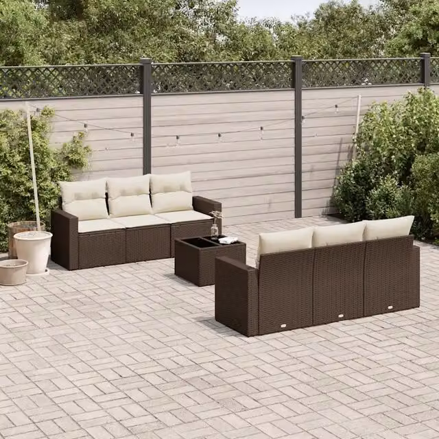 Set Divani da Giardino 7 pz con Cuscini Marrone in Polyrattan 3251050