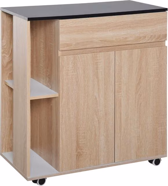 EasyComfort Carrello da Cucina con Ruote, Carrello Cucina con Cassetti Armadietto in Legno Truciolato 78x39.5x88.5cm