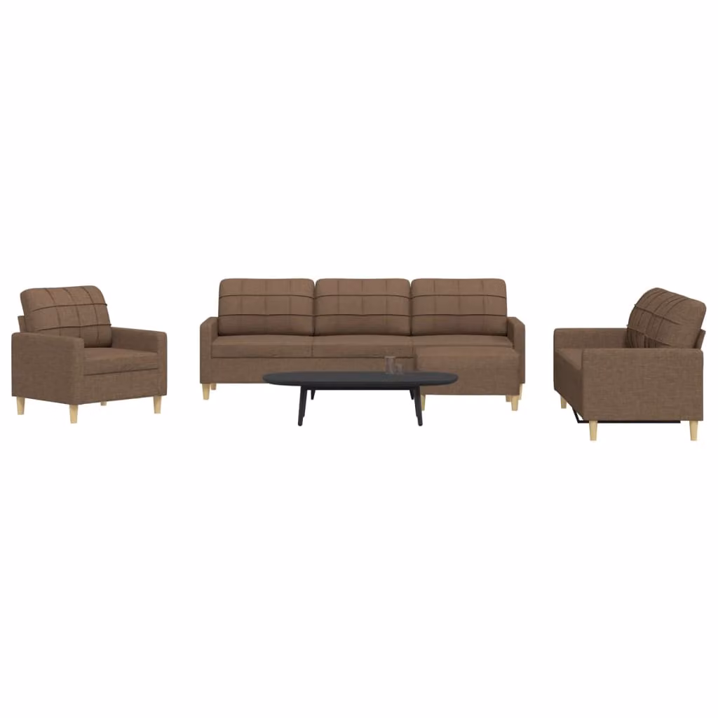 vidaXL Set di Divani Moderno 4 Pezzi in Tessuto Marrone con Poggiapiedi e Struttura in Metallo – 2