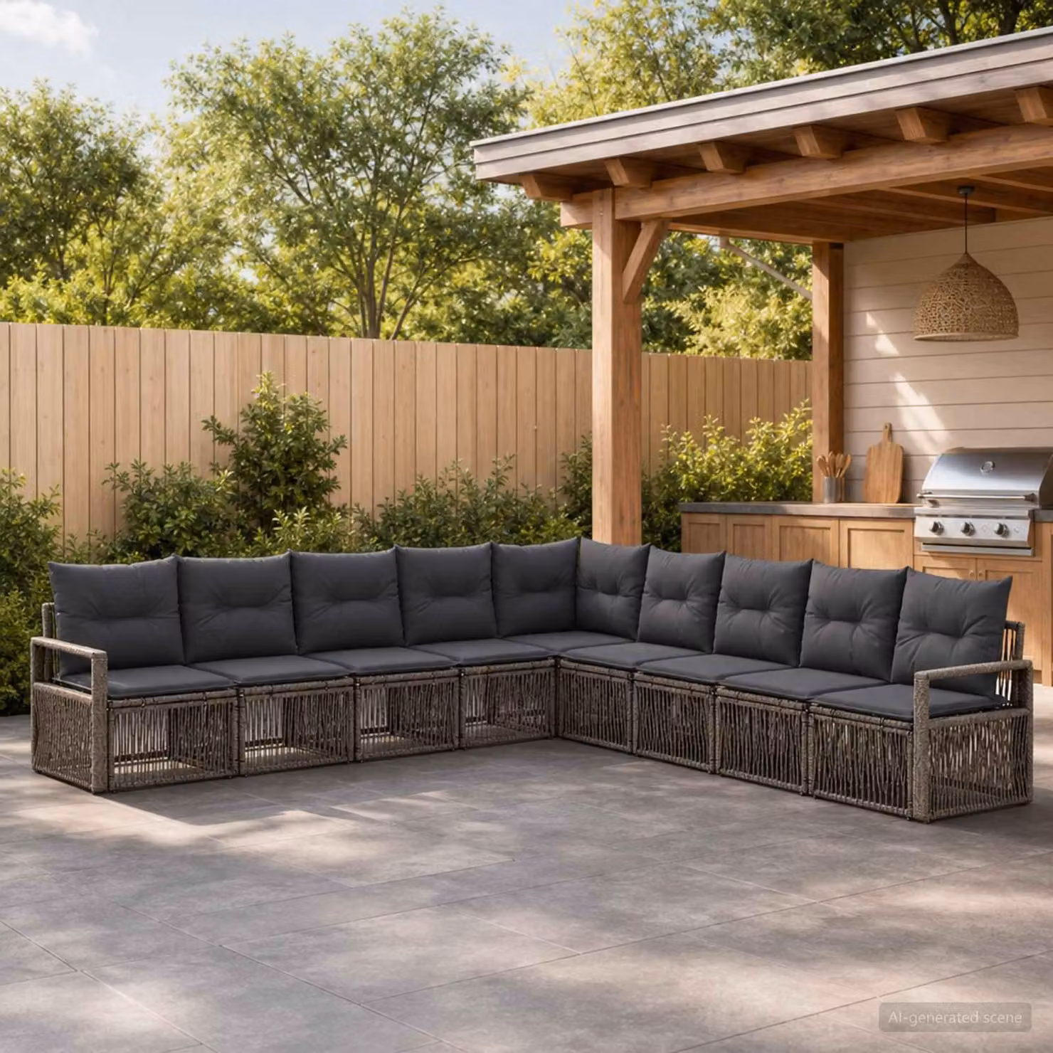 Maison Exclusive - Set da giardino composto da 9 pezzi, divano, colore grigio, realizzato in rattan sintetico