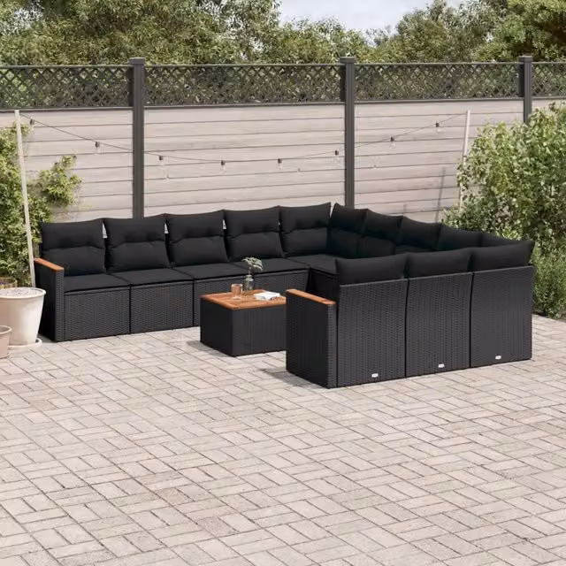 Set di Divani da Giardino vidaXL a Forma di U con Cuscini e Tavolino, Polyrattan e Metallo, Nero – 1