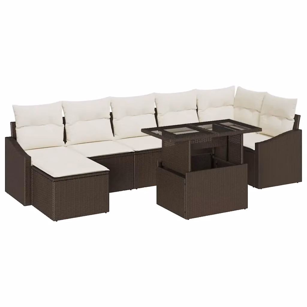 vidaXL Set Divano da Giardino Moderno a L 8 Pezzi con Cuscini Marrone e Beige – 2