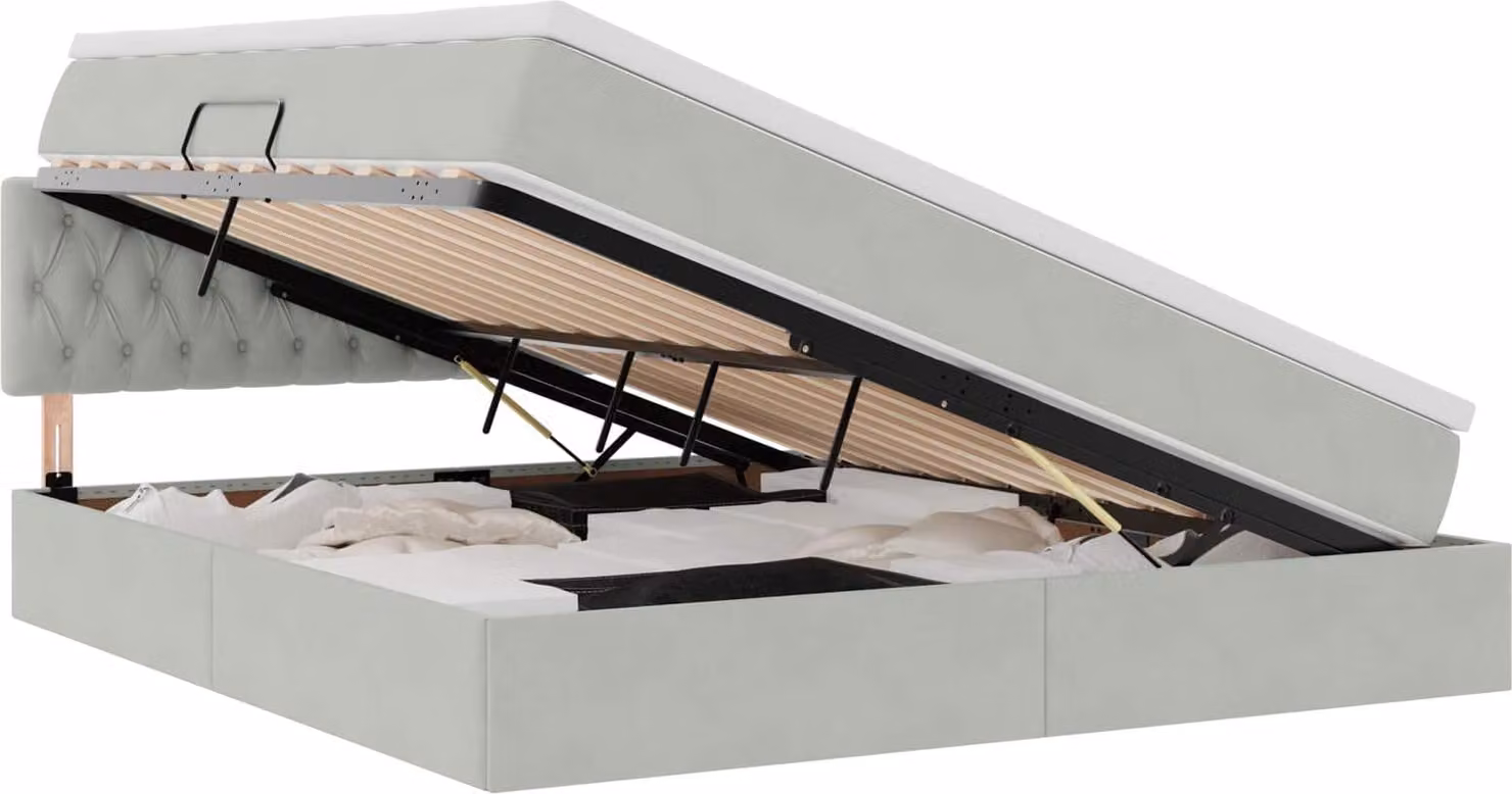 Letto con contenitore LED e materasso Grigio Chiaro