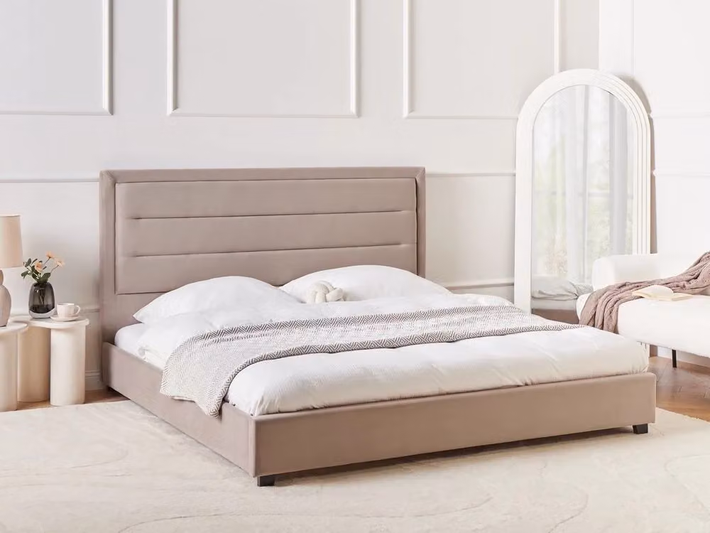 Letto matrimoniale ad acqua BELIANI in velluto beige con testata imbottita stile moderno L/P/H: 180 x 200 x 112 cm – 2