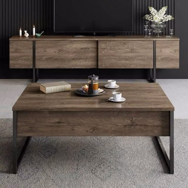 Set di mobili da soggiorno modulabile DMORA moderno in legno marrone e nero