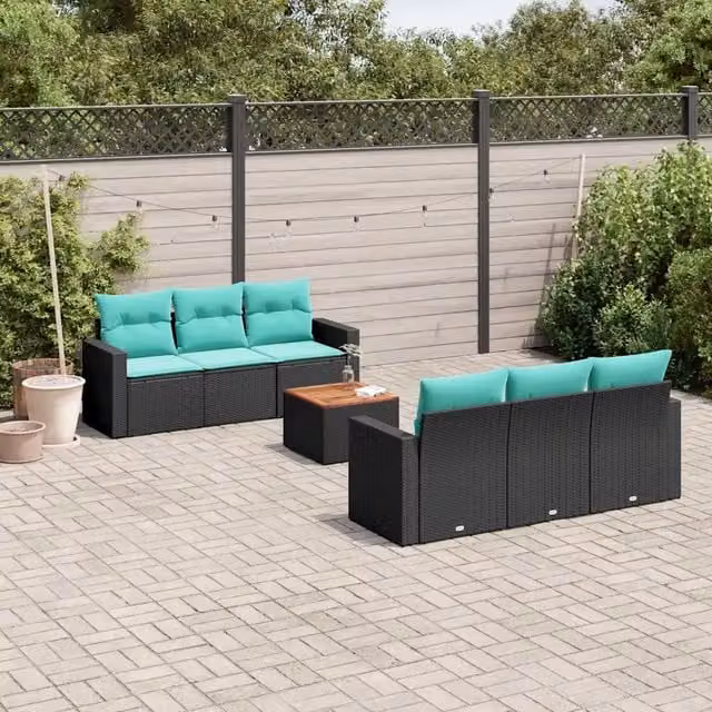 Set Divani da Giardino 7 pz con Cuscini Nero in Polyrattan 3256344