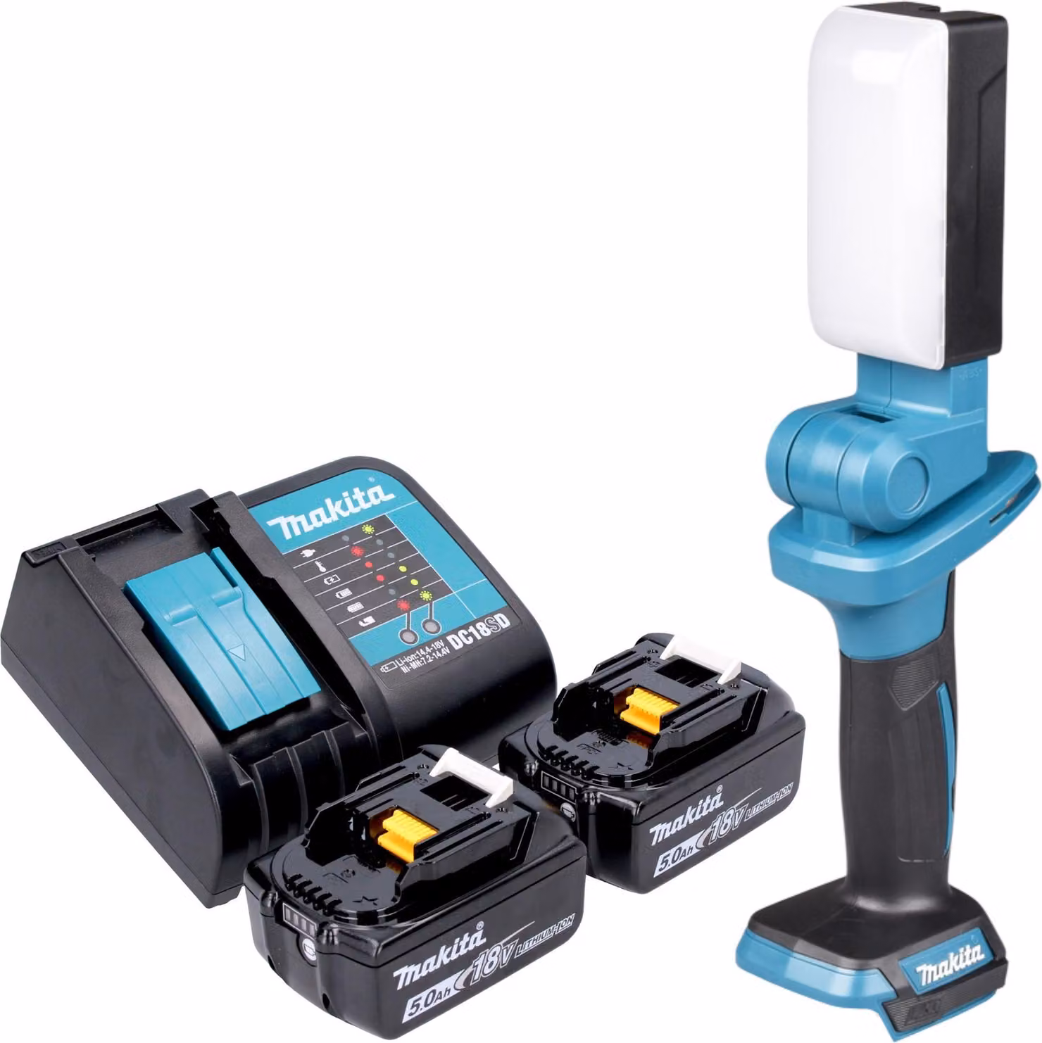 Lampada da lavoro a batteria Makita DML 816 STX 18 V 500 lm LED + 2 batterie 5,0 Ah + caricabatteria
