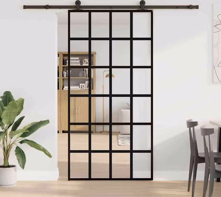 Porta Scorrevole con Ferramenta 102x205 cm Vetro ESG Alluminio