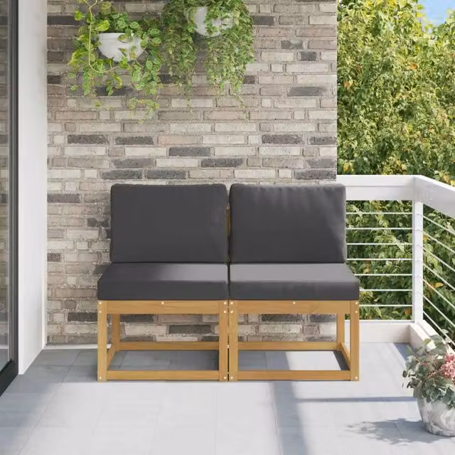 Set di 2 pezzi di divani centrali da esterno vidaXL in legno di acacia massello con cuscini in tessuto disponibili nei colori bianco, antracite o grigio – 1