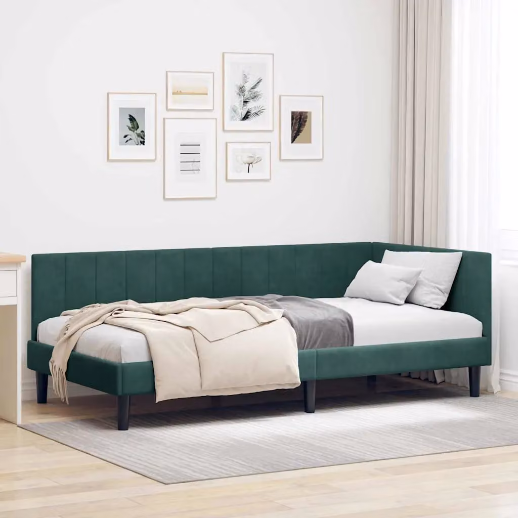 Letto ad angolo asymmetric chaise vidaXL in velluto verde L: 200 cm, P: 140 cm, H: 94 cm – 1