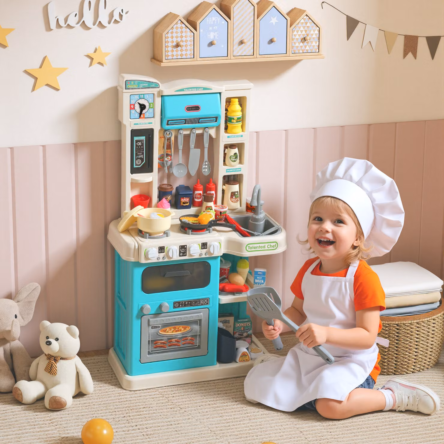 Cucina Giocattolo AIYAPLAY per Bambini 3-6 Anni con 92 Accessori, Verde, L/P/H: 44.5 x 24 x 79 cm – 2