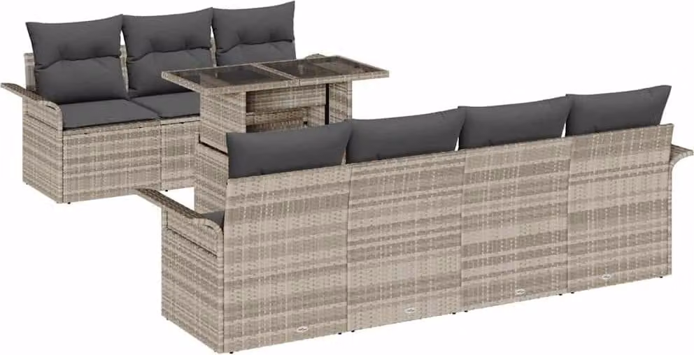 Set Divano da Giardino 8 pcs Grigio chiaro polyrattan