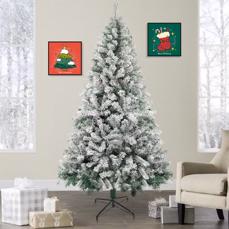 ZMH 210 cm Albero di Natale Artificiale PVC Cedro Forma Albero di Natale Fiocchi di neve bianchi per la decorazione di Natale Montaggio rapido