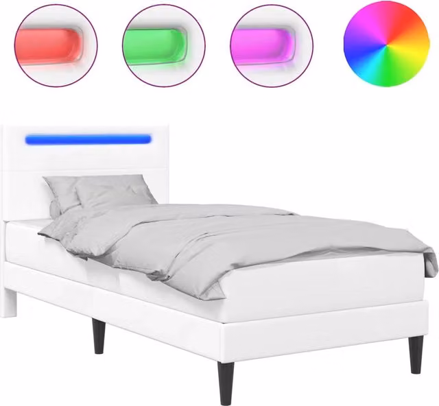 Letto singolo | Letto per adulti | Struttura del letto con testiera Bianco 80 x 200 cm Similpelle