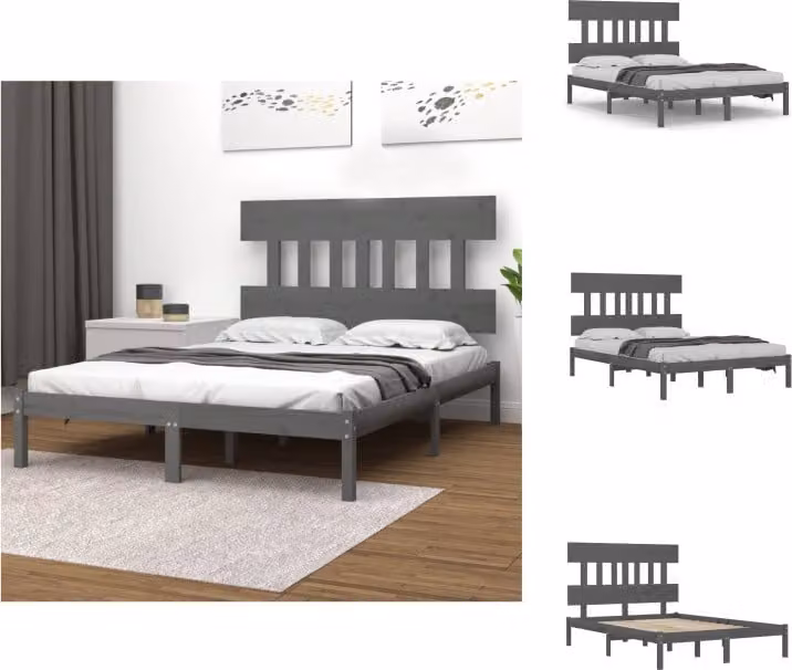 vidaXL Letto in legno massiccio grigio 200x200 cm - Letti e strutture letto