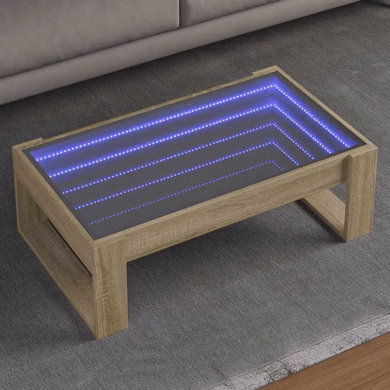 vidaXL Tavolino da Salotto Moderno con LED in Rovere Sonoma Marrone L: 90 cm, P: 53 cm, H: 30 cm