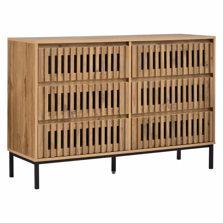 Cassettiera Minimal con 6 cassetti in legno colore marrone per soggiorno e camera da letto L/P/H: 120 x 40 x 81 cm
