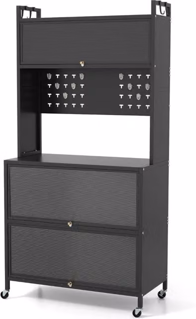 Scaffale da cucina e soggiorno moderno in metallo nero con 5 ripiani e ruote, L: 80 cm, P: 40 cm, H: 160 cm