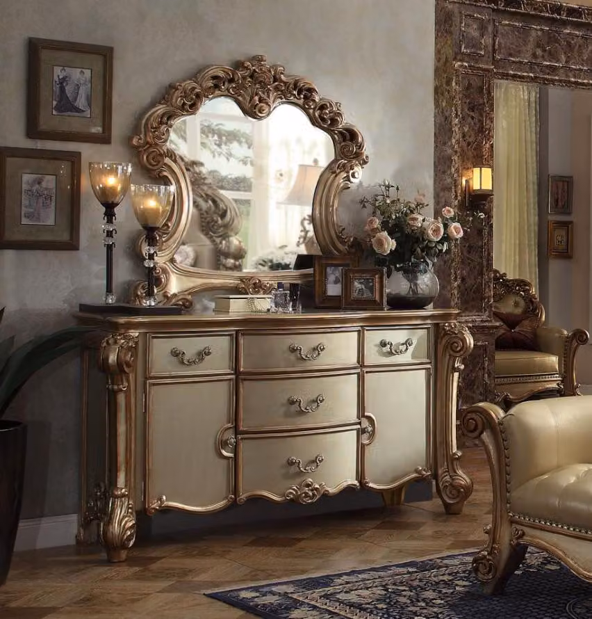 Buffet Anrichte Kommode Spiegel Echte Handarbeit Holz Barock Rokoko Kommoden