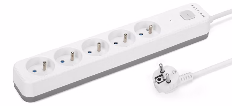 Prese multiple con protezione da sovratensioni Montis MT187-WG-3, 5 prese, grigio-bianco