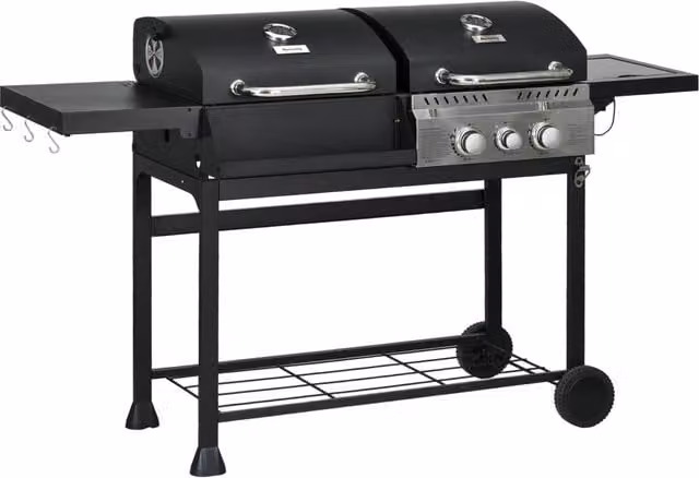 Grill a gas BBQ con termometro e piastre di mantenimento caldo ¨C zephmum ¨C 161x54x103 cm, nero e argento