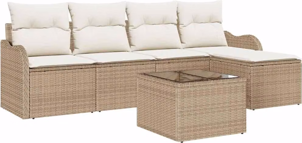 Set Divano da Giardino Beige polyrattan